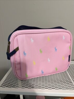 Ralph Lauren Pink Pouch Lunch bag with Multicolor Pony Motif